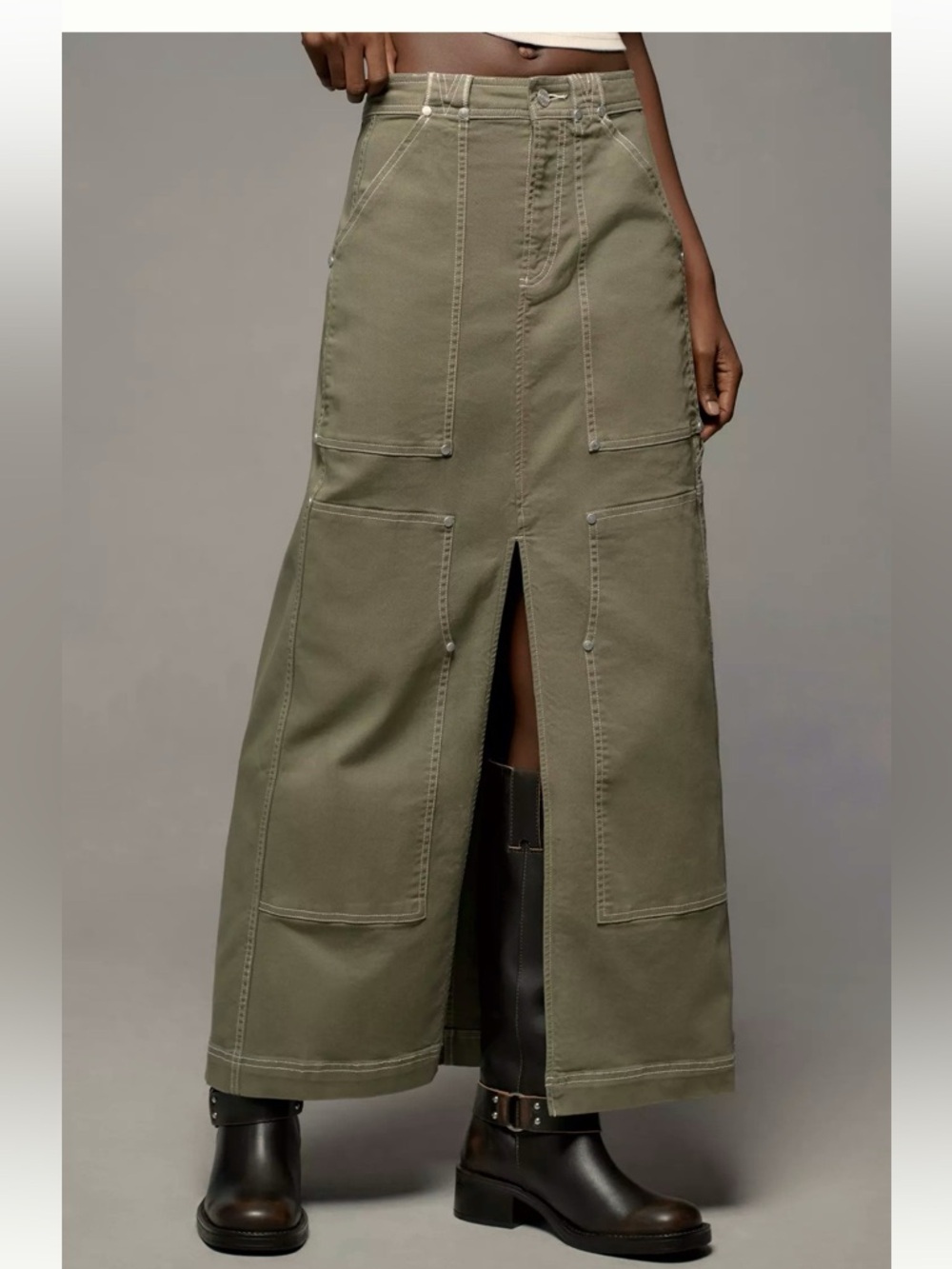 NWT Anthropologie Pilcro Carpenter Maxi skirt moss green utility cargo sz 6 - Picture 6 of 14